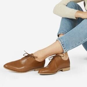 Everlane Italian Leather The Modern Oxford Shoes Cognac Brown Lace Up Size 9
